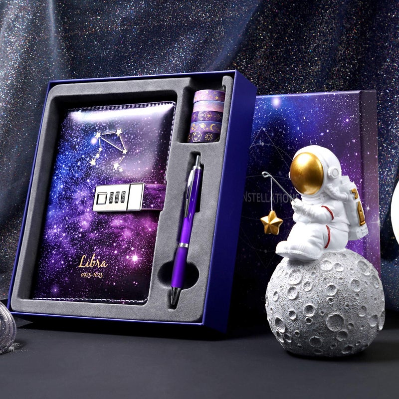 CAGIE Starry Constellation Lock Diary Set Gift Box with Pen & Tapes Secret Diary with Lock for Kids Girls Women Purple Journal Kit with Lock for Anniversary Birthday Holiday ï¼ˆLibraï¼‰ - Image 5